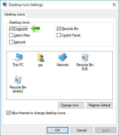 Kako dodati My Computer ikonicu na Windows 10 Desktop - Desktop Icon Settings