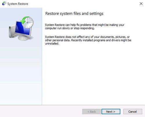 Windows 10 System Restore - Restore Wizard
