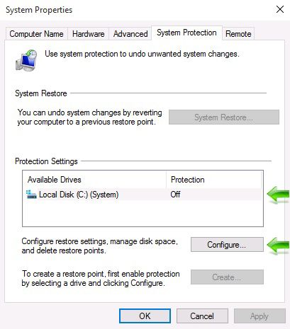 Windows 10 System Restore - System protection