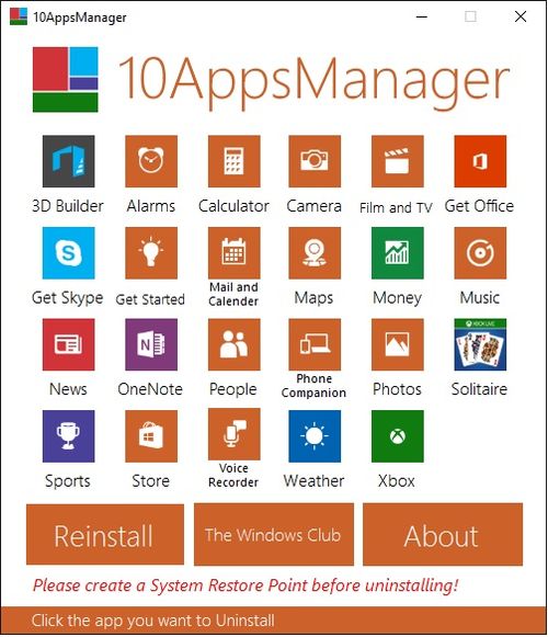 10AppsManager za Windows 10 - prozor