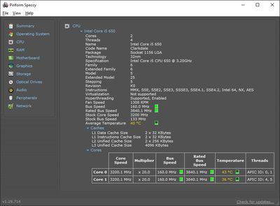 Speccy - informacije o procesoru