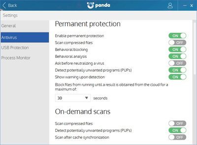 Panda antivirus - settings